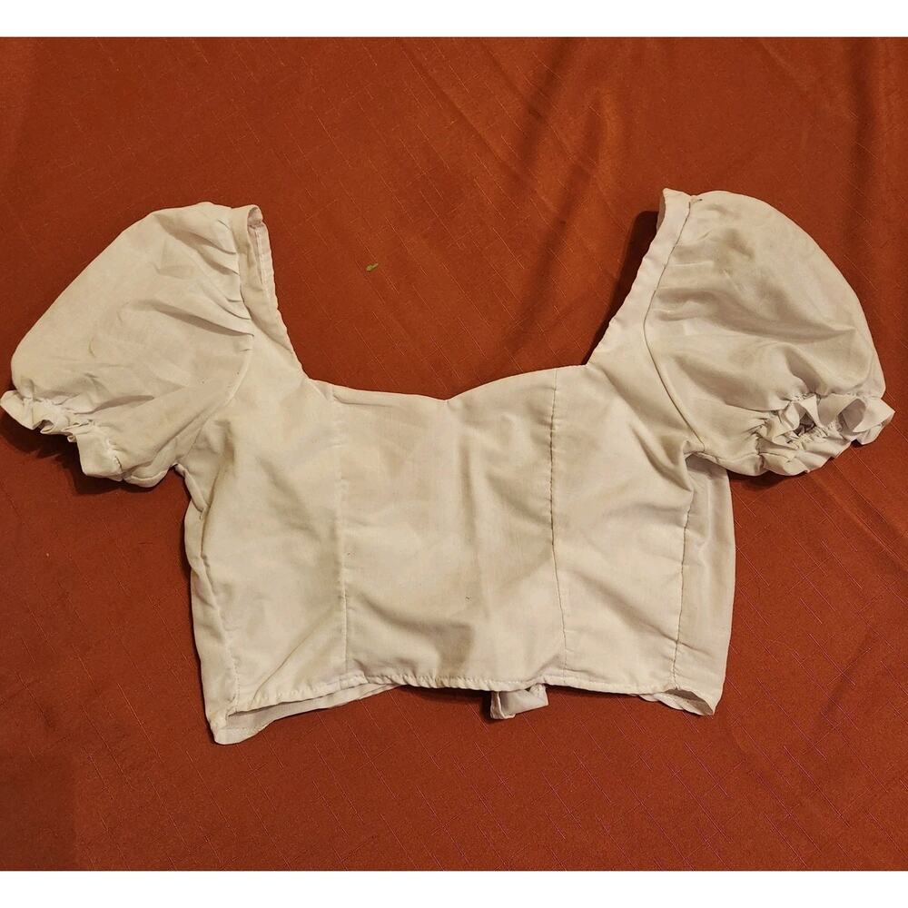 White Sz S Flutter Off The Shoulder Cap Sleeve Tie-Back Crop Top Lagenlook